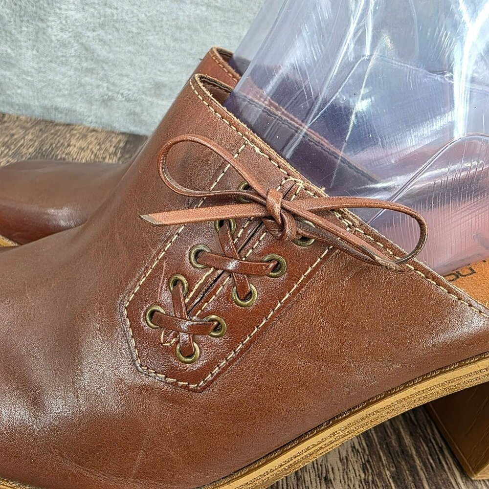 No Boundaries Vintage Mules Clogs Heels 10 Brown Square Toe Leather Y2K Side Tie - Picture 8 of 15